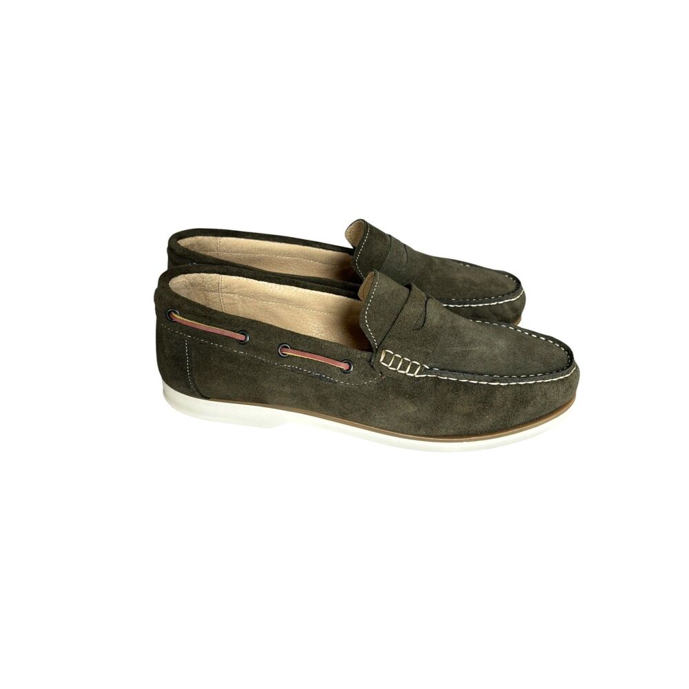 Olive Green Men's Suede Italian Leather Penny Loafers Boat Shoe Size US 10 UK 44